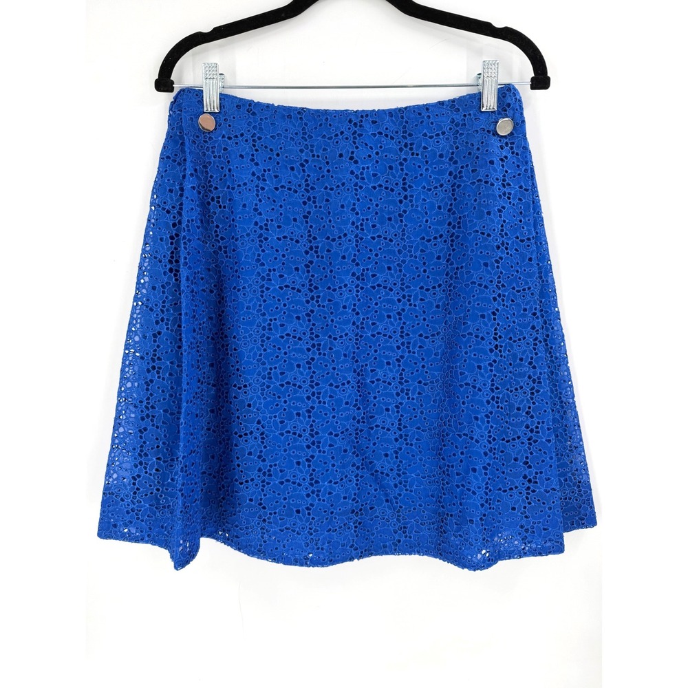 Tanya Taylor Mini Skirt Womens‎ Blue Eyelet Lace Gold Button Coastal Nautical